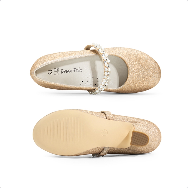 Girls' Rhinestone Mary Jane Low Heels - GOLD GLITTER - 3
